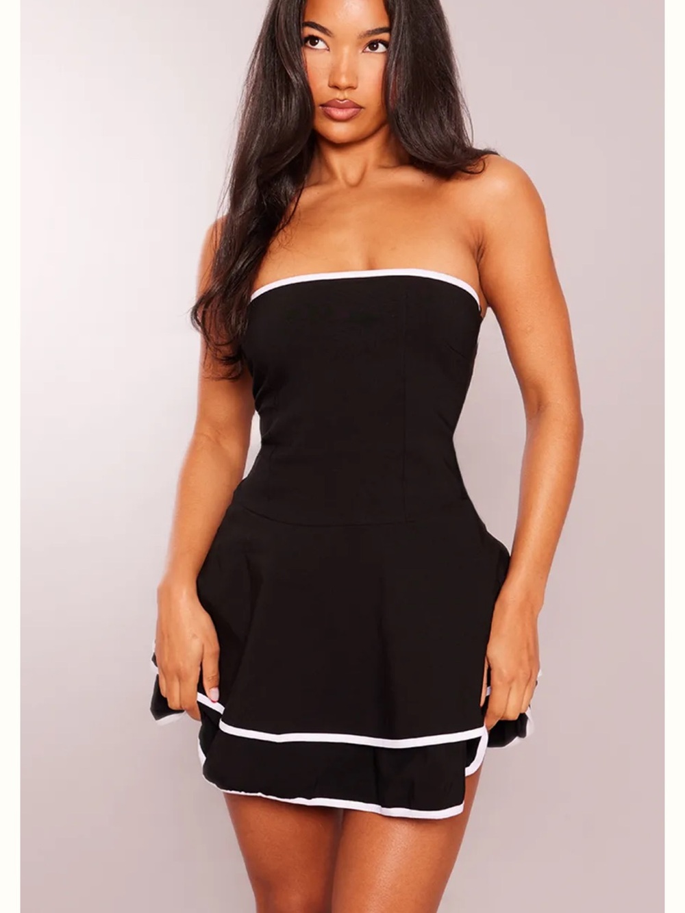 Stretch Woven Contrast Tiered Shift Dress